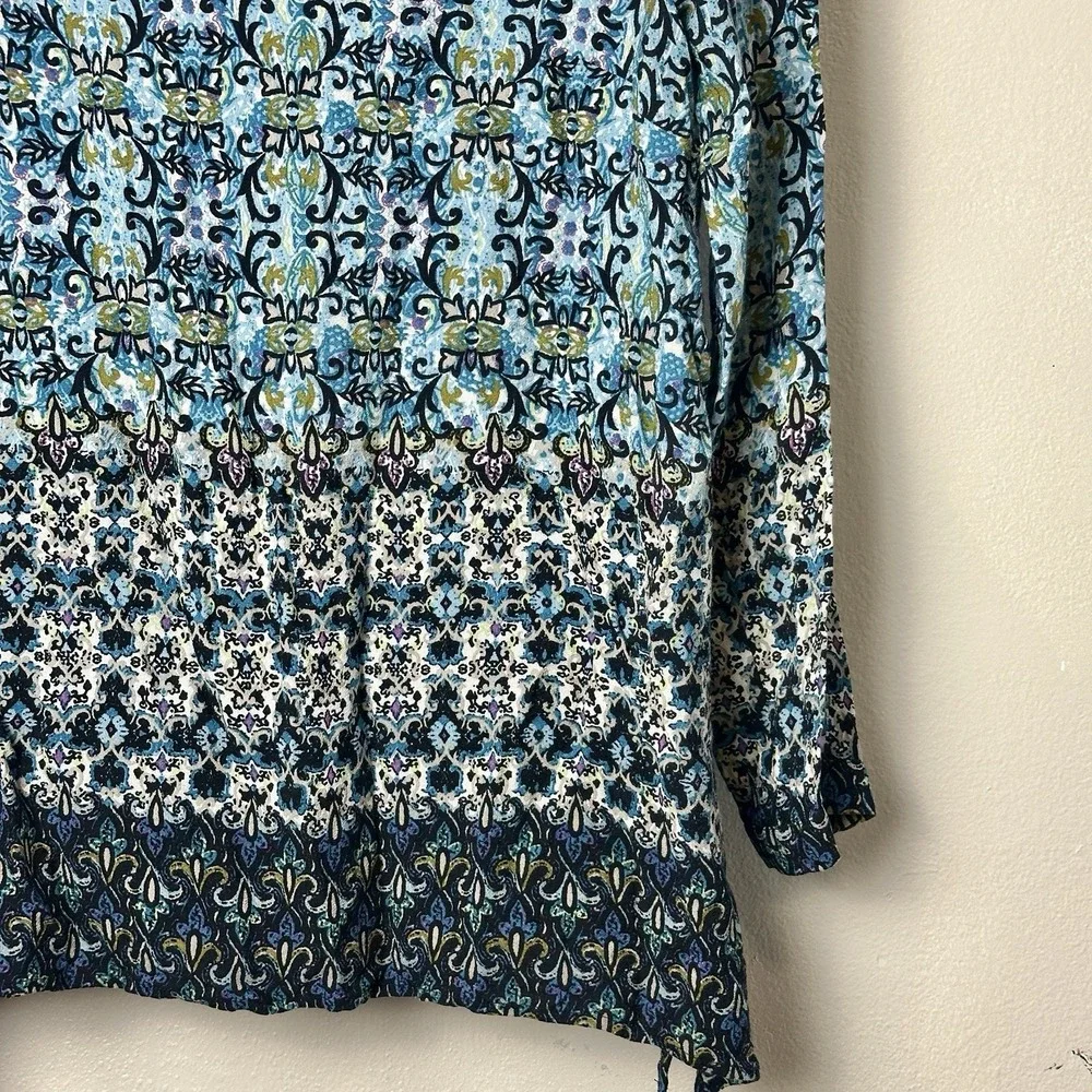 J Jill Women's Large V-Neck Paisley Floral Long‎ Sleeve Pullover Tunic Blouse - Picture 3 of 5